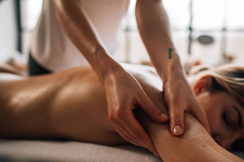 A massage table set for a treatment