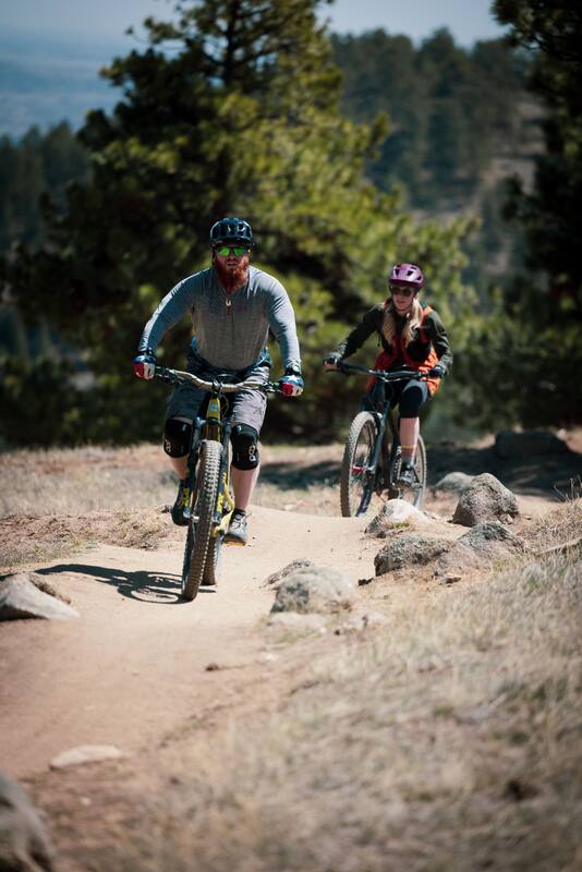 A mountain biker on a forest trail